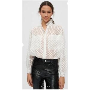Maje White Sheer Lace Blouse with Star Pattern sz 2/M